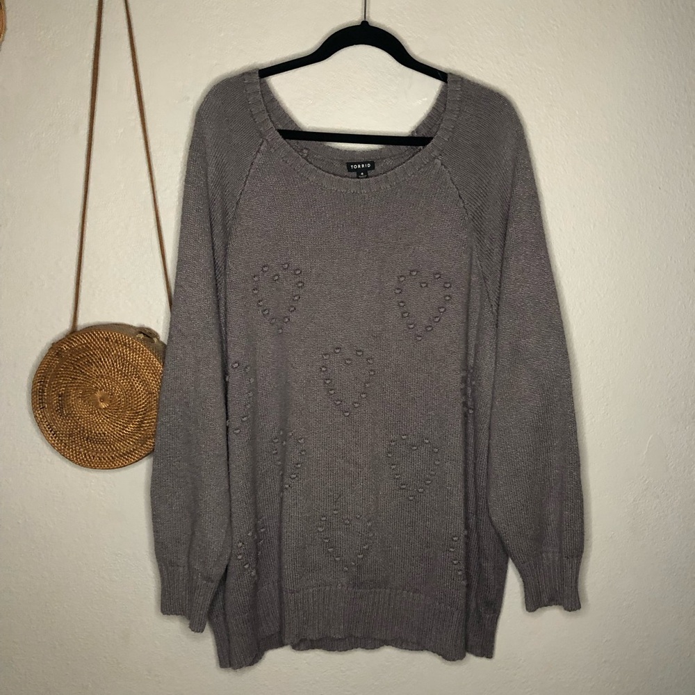 Torrid Grey Rib Textured Heart Raglan Sweater 4x - Picture 6 of 10